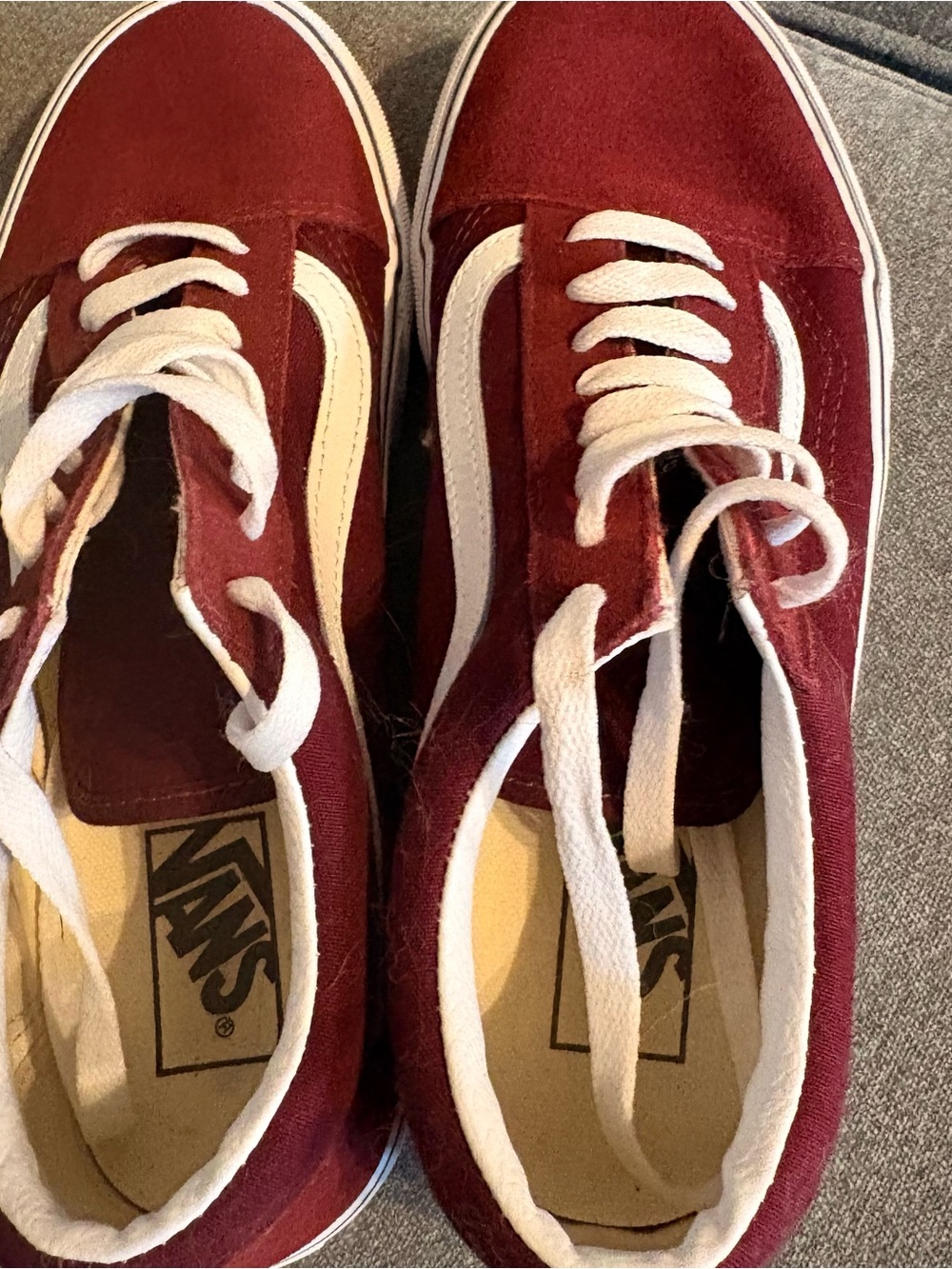 Vans Burgundy Suede Old Skool Sneakers with White Stripe